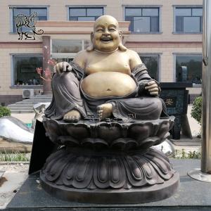 China BLVE Bronze Laughing Buddha Statue Metal Big Belly Sitting Lucky Happy Buddha Copper Sculpture Life Size Buddhism on sale