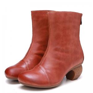 China S041 retro leather thick heel short boots women