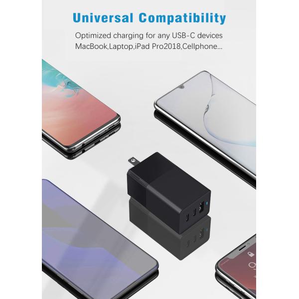 GAN 65W 3 ports usb type-c PD PPS super fast charging adapter chargers for Macbook