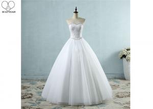 China Strapless White Ball Gown Wedding Dresses Lace Bust Waist Beading Tulle on sale