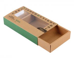 China Custom Brown Kraft Paper Drawer Boxes Packaging With PET Window Wholesale on sale