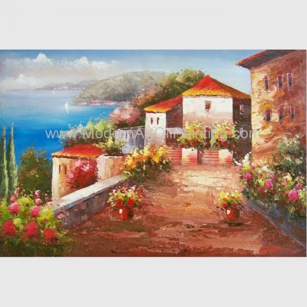 Quality Mediterranean Sea Oil Painting Impression Coastline Landscape Painting for Decor for sale