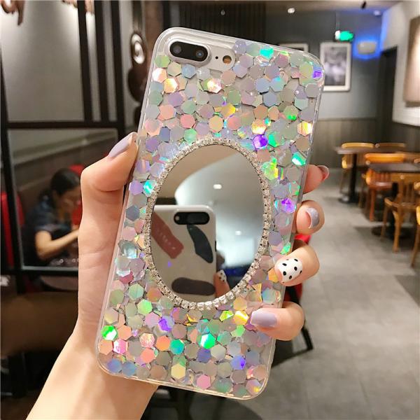 Rehinestone Electroplated Designer Makeup Phone Case With Mirror