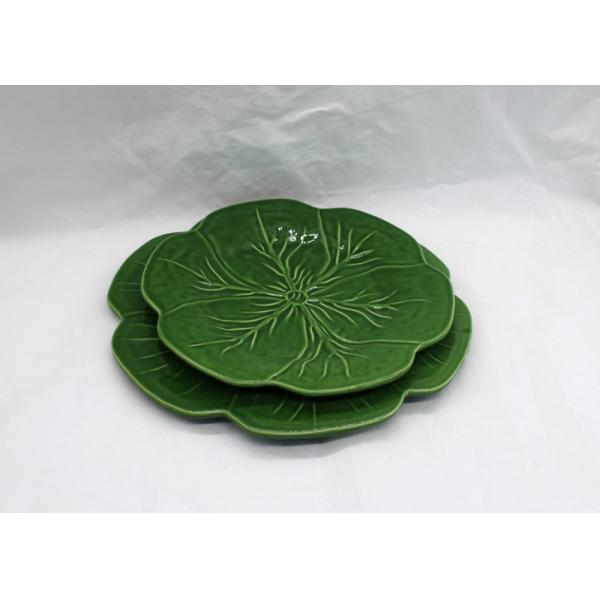 Ceramic Green Cabbage Leaf Plates Customized Size Dolomite For Dinner