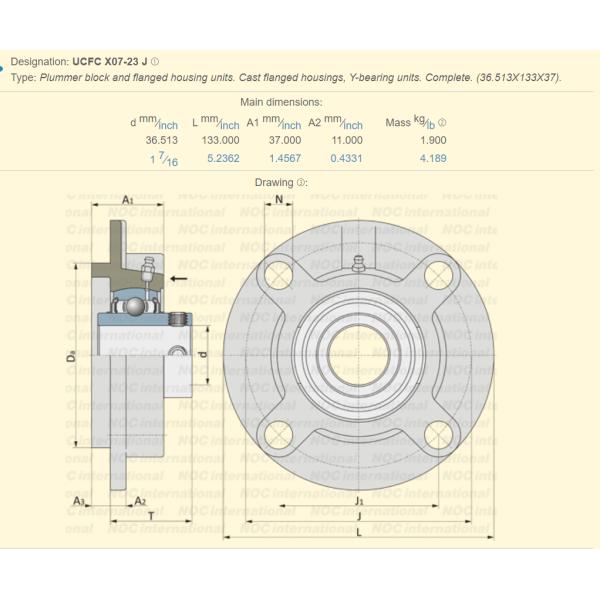 4 Bolt UCFCX07 23 Pillow Block Bearings Flanged Housing Units Cast lron Material