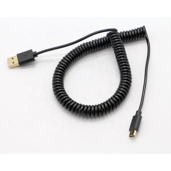 Custom Black Spring Fast Charging Coiled Sprial USB Type C to USB Charger Extension Cable