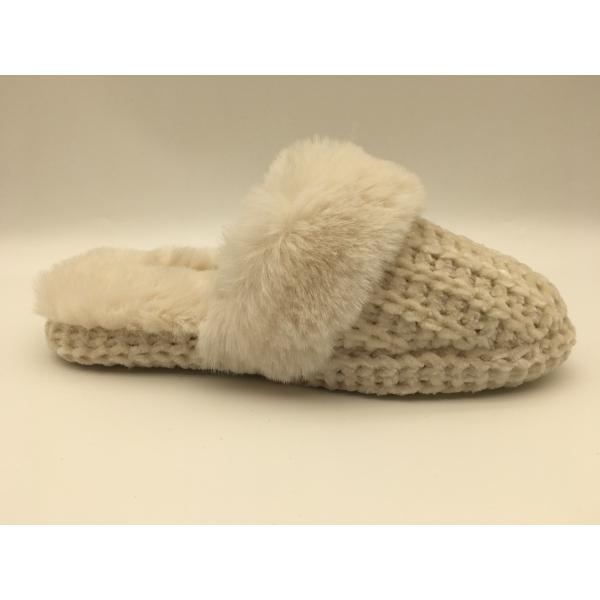 Orange Womens Winter Warm Slippers Soft Flat Slippers With Braided Upper / Fleece Lining