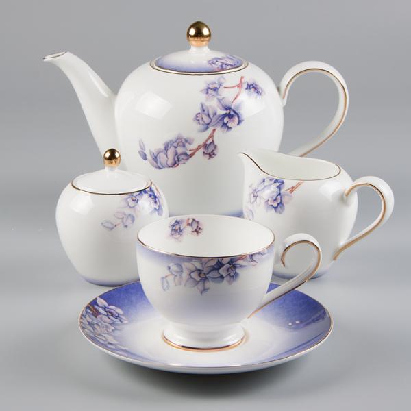 BSCI Lightweight Gold Rim Royal Bone China Tea Set