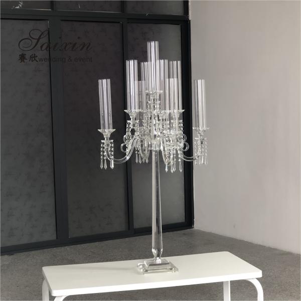 9 Arms Tall Luxury Clear Crystal Candle Holder For Dining Table Wedding Centerpiece Home Decor