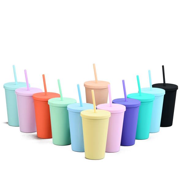 Customization Lightweight Insulated Plastic Tumblers Double Wall Sports Reusable Plastic Iced Coffee Cups With Straw 17*10.2cm/28.2*10.5cm