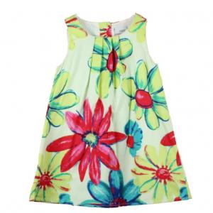 China girl dress with print flower , 100% cotton 4-14T wholesale