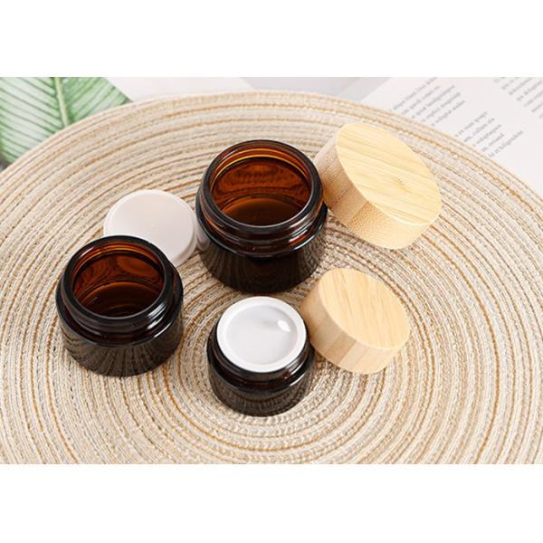 10g 30g 50g 100g Cosmetic Bamboo Lid Glass Jars 50g Face Cream Amber Glass Jar with Bamboo Lid