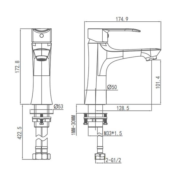 AG4107H Basin Mixer Faucet , 174.9mm Matte Black Basin Mixer Tap