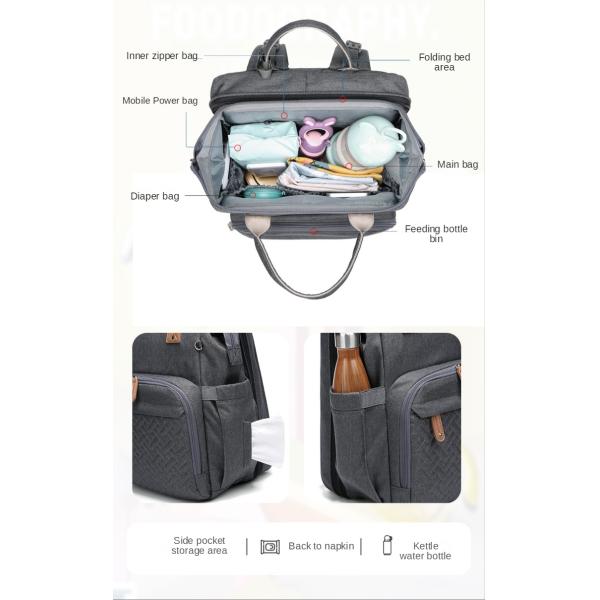20L Nylon 600D Folding Diaper Bag Multifunctional Nappy Bag 1.4kg