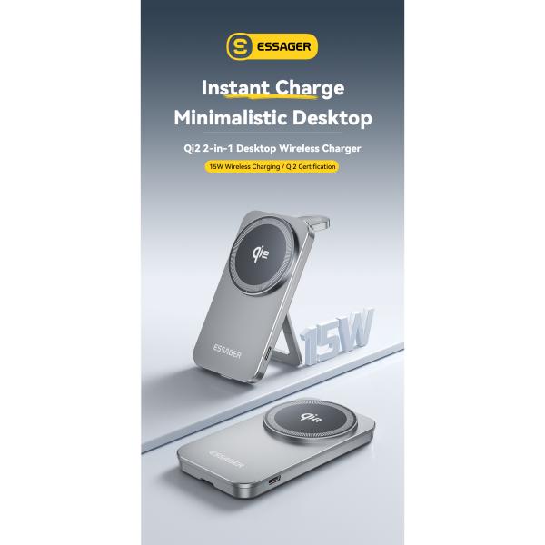 ESSAGER OJD-135 Desktop 2 In 1 15W Qi2 Magnetic Wireless Charger For Phone Watch