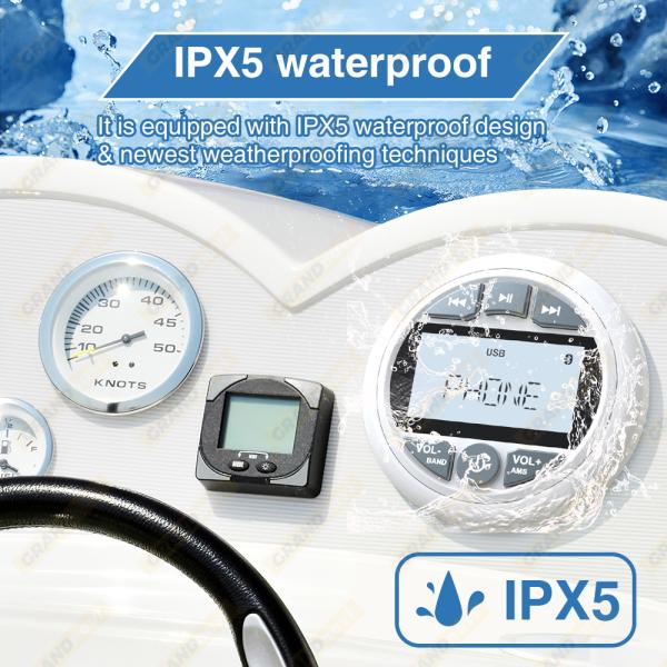 Waterproof IPX5 Bluetooth White Marine Radio Boat Stereo Receiver with FM AM Radio USB AUX-in MP3