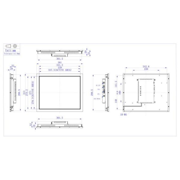 250 Nits IR Monitor Touch Screen 17 Inch Dust Proof IP65 Water Proof
