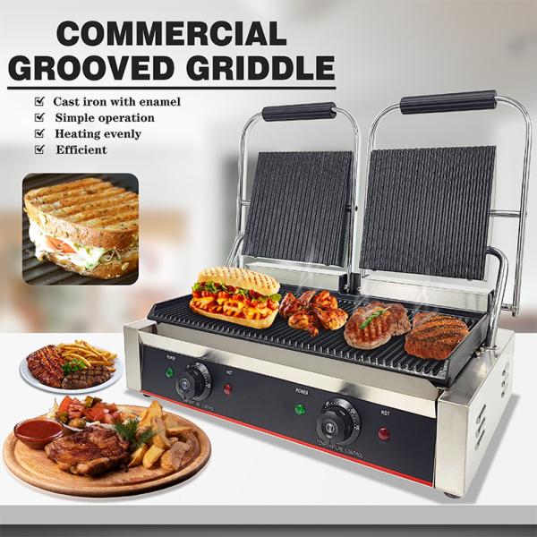 Kitchen Cooking Baking BBQ Smoking Commercial Electric Contact Grill with Double Plate