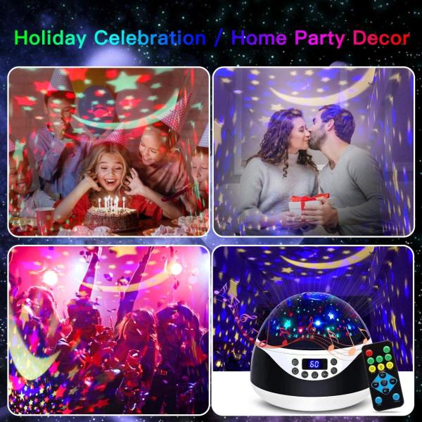 Built-in 12 Light Songs 360 Degree Rotating 8 Colorful Night Light Projector Remote Control and Timer Design Projection