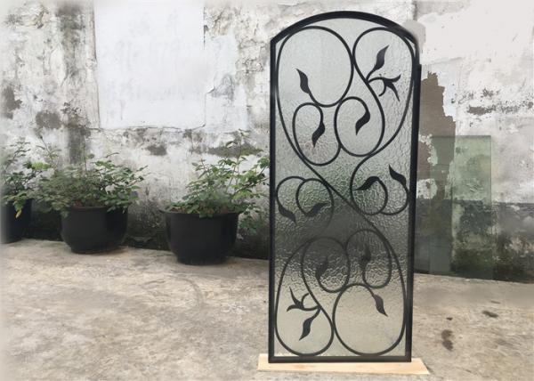 Quality Rust Prevention Wrought Iron Glass Door Inserts , Hollow Iron Glass Doors for sale