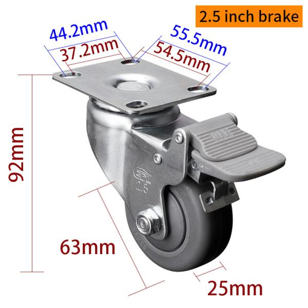 EDL Light TPE Casters Zinc Coating 2.5inch 70kg Plate by Rigid,Swivel and Brake type