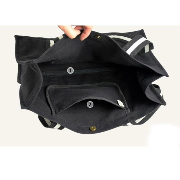 Printed Canvas Shopping Bags With Leather Handle / 20OZ Cotton Fabric