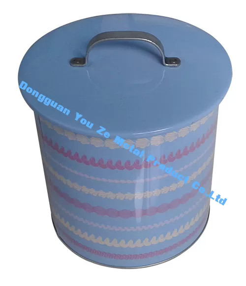 Jala Cookie Tins Biscuits Food Grade Tin Containers Blue Cookie Tin with Handle on Cap