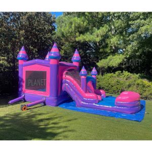 China Party Rental Pink Double Lane Bouncer Inflatable Water Slide on sale