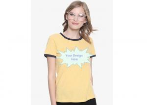 Yellow Ladies'  Casual T Shirts , Slim Fit T - Shirt Crew Neck Printing