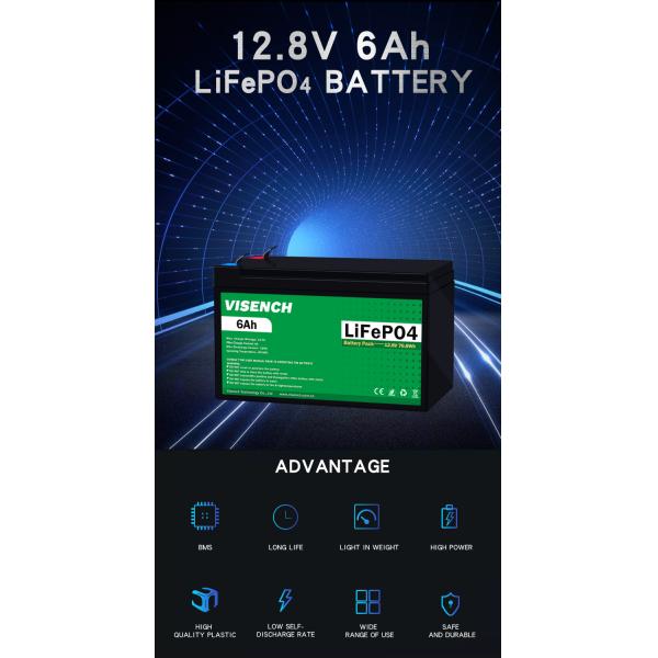 Visench CE Certificate 12.8V 6Ah Rechargeable Battery LiFePO4 Lead Acid Replace Lithium Ion Battery 12V 6Ah