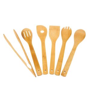 Lightweight Bamboo Kitchen Supplies Wooden Cooking Utensils 7 Piece Set