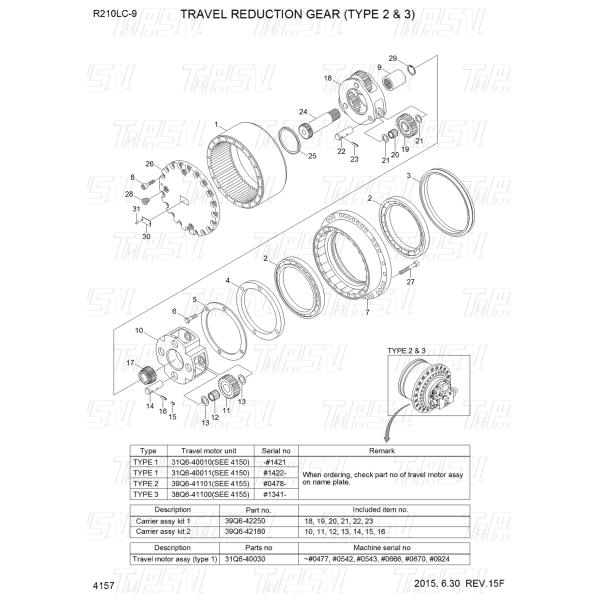 Customizable Black 39Q6-42100 39Q6-42101 R220-9 Excavator Travel Drive Final Reduction Catalog For Machinery Repair Shop