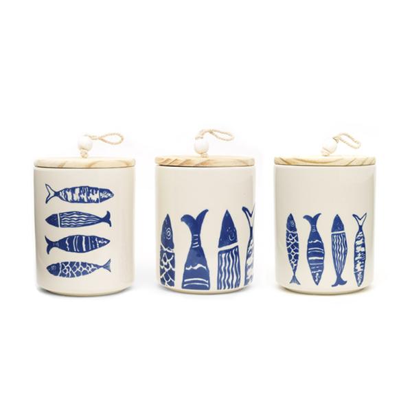 Geometric Ocean Blue Ceramic Canister Sets Tea Coffee Sugar Storage Jar For Kitchen With Lid And Silicon Ri