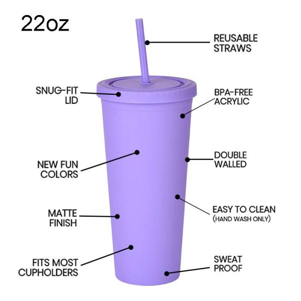 Customization Lightweight Insulated Plastic Tumblers Double Wall Sports Reusable Plastic Iced Coffee Cups With Straw 17*10.2cm/28.2*10.5cm