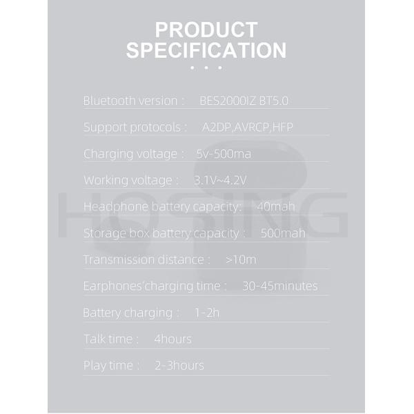 HiFi 3D Stereo Bluetooth 5.0 40mAh TWS Bluetooth Earbuds