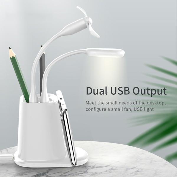 Dual USB Port 7.5W Desk Organizer Wireless Charger With Pen Holder