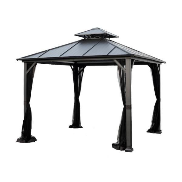 Polyester Fabric AJUNION 10x10ft Galvanized Steel Double Roof Gazebo Canopy with Zipper