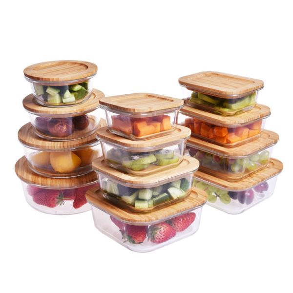Eco Friendly Spillproof Glass Food Storage Box With Bamboo Lid