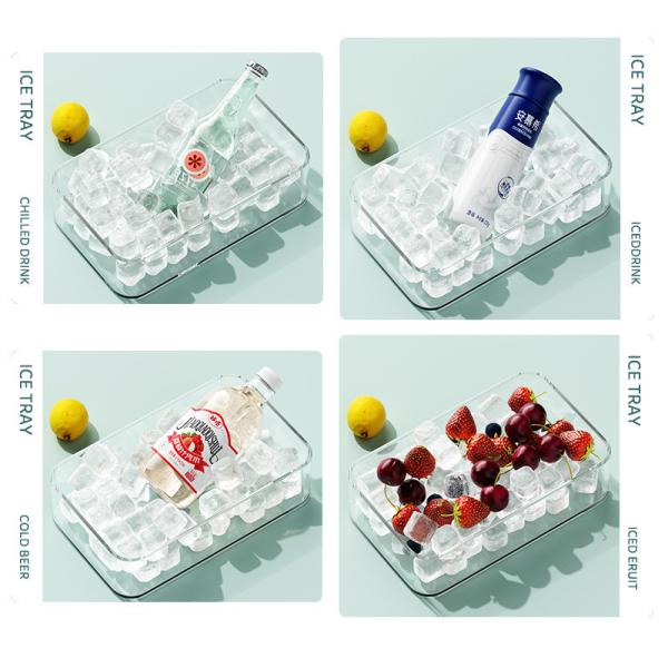 Ice Cube Tray With Lid And Bin, 4 Pack Silicone Plastic Ice Cubes Trays For Freezer With Box/Container, Stackable With Storage Iced Bucket Kits, Scoop