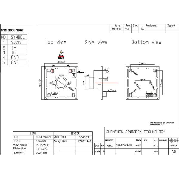 4MP GC4653 Security Camera Module WDR Anti Glare USB Camera Module