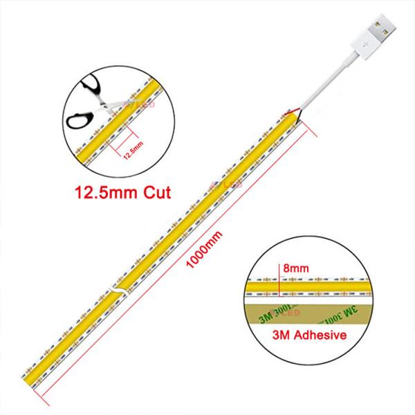 Flexible COB LED Strip No Dots 5V DC 2700K - 6500K White Dimmable USB Powered LED TV Lighting