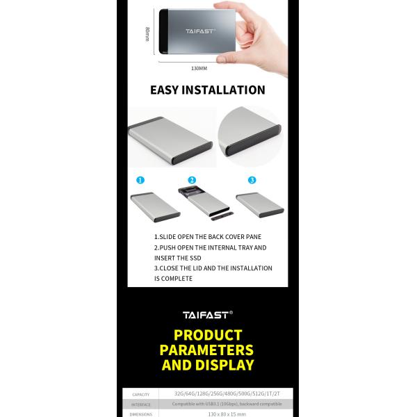 External Rosh Taifast 2.5 Inch SSD SATA Hard Disk Box Usb 3.0 Mobile For PC Laptop 150g