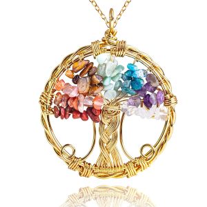 China Golden Meditation Life Tree Chakra Healing Crystal Necklace Jewellery wholesale