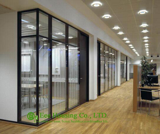 Aluminum Frame Fixed Partition For Office, Black Color Office Glass Partition