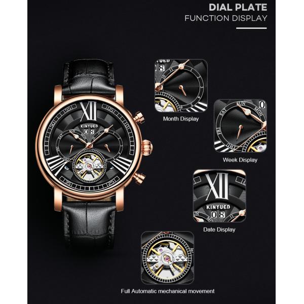 KINYUED Skeleton Leather Band Mechanical Men Watch tourbillon watch automatic