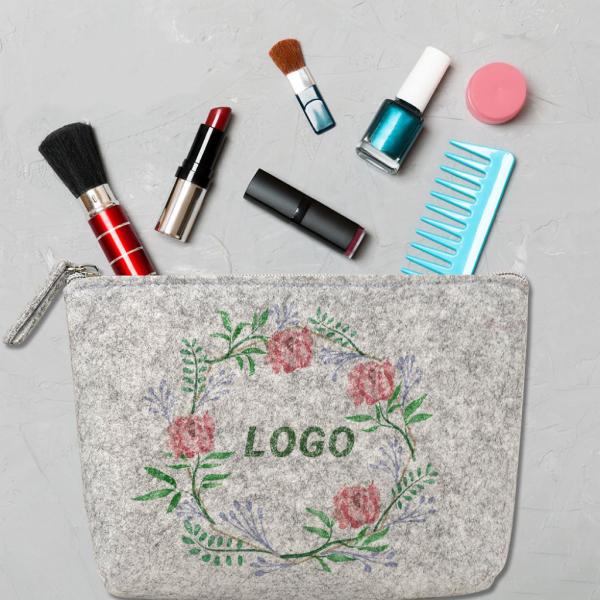 Custom Blank Sublimation Portable Felt Makeup Bag Coin Purse Cosmetic Canvas Bag With Zipper