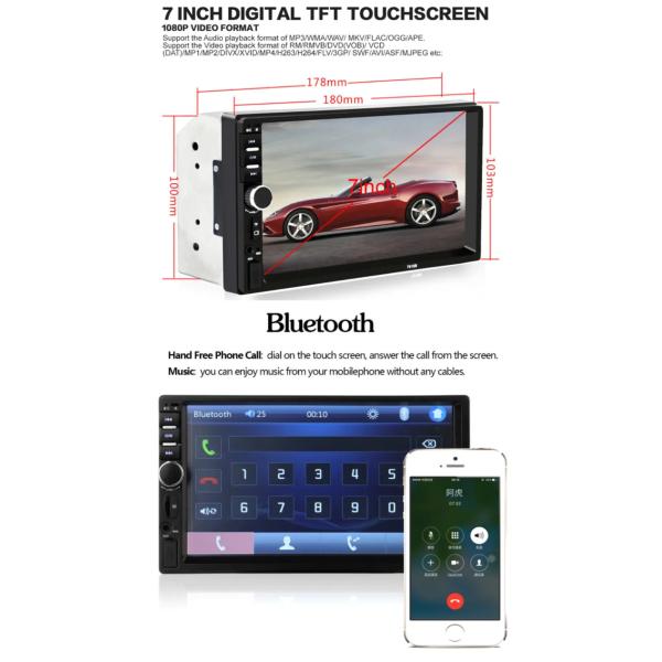 2 Din 7 Inch Touch Screen Multimedia Mirror Link/FM/TF MP5 With Auto Radio Electronics Car DVD player Rear Camera Car St