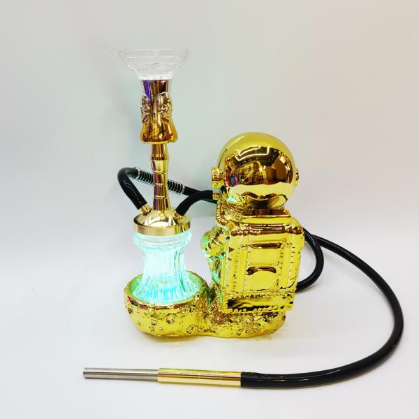 Resin 38CM Hookah Design Gold White Aluminum 1 Hose Shisha with LED Light