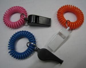 China Wrist Coil Strap Spiral Key Holder W/Promotional Plastic Whistle wholesale