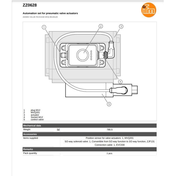IFM Automation Set For Pneumatic Valve Actuators ZZ0628 ADDED VALUE PACKAGE MVQ 80x30x20